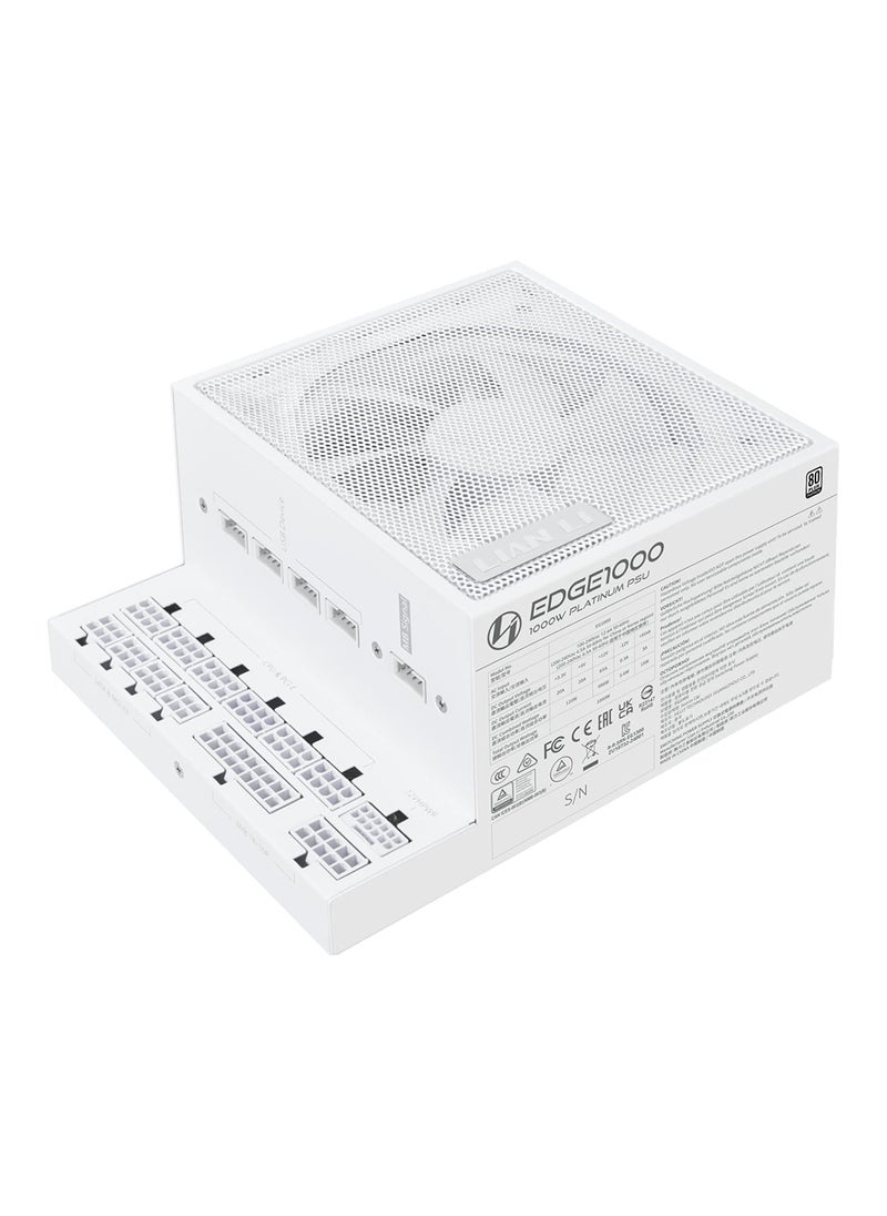 LIAN LI EDGE Gold 1000W Power Supply, Fully Modular ATX 3.0/3.1 Form Factor, 80 PLUS Platinum Certified, PCIe 5.1 Ready with 12V-2×6 Connector, USB/PWM Hub, L-Shape Design, FDB Fan, White | G9P.EG100G.WH00.UK  - Image 1