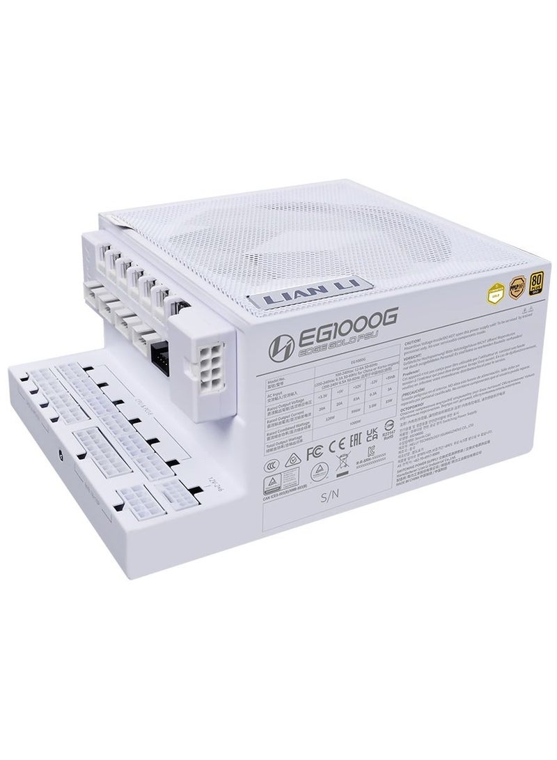 LIAN LI EDGE GOLD 1000W ATX 3.1 Fully Modular Power Supply, 80 Plus Gold Efficiency, PCIe 5.1 12V-2×6 GPU Cable, L-Shape Dual-Chamber Fit, Removable USB & PWM Fan Hub, 120mm FDB Cooling Fan, Industrial-Grade Capacitors, Magnetic Dust Filter, White | EG1000G - Image 1