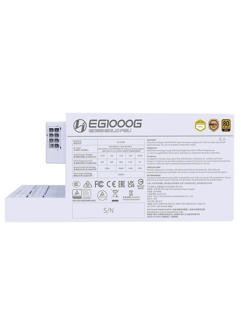 LIAN LI EDGE GOLD 1000W ATX 3.1 Fully Modular Power Supply, 80 Plus Gold Efficiency, PCIe 5.1 12V-2×6 GPU Cable, L-Shape Dual-Chamber Fit, Removable USB & PWM Fan Hub, 120mm FDB Cooling Fan, Industrial-Grade Capacitors, Magnetic Dust Filter, White | EG1000G - Image 4