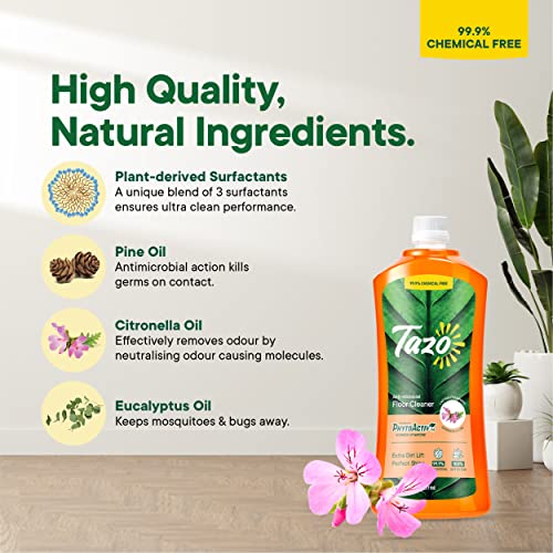 Tazo Floor Cleaner Liquid (1 Litre, Pack of 1), Antimicrobial Disinfectant Surface Cleaner, Biodegradable & Plant Powered Floor Cleaner With Extra Dirt Lift, Kills 99.99% Germs, Baby & Pet Safe - Image 3