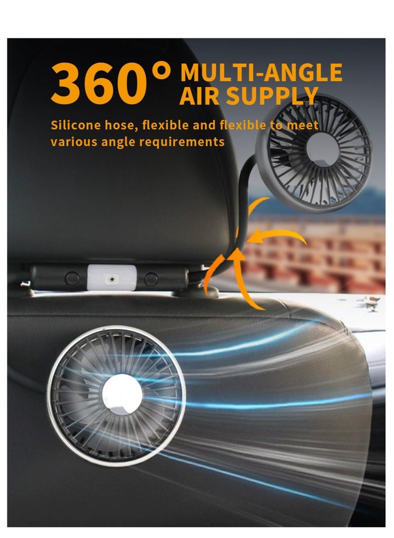 Generic Car Fan for Backseat, Dual Head Hose Car Seat Fan with Led Lights, Portable USB Fan for Car, 3 Speeds  360° Degree Rotatable Cooling Car Window Fan for Vehicles RV SUV Truck  - Image 3