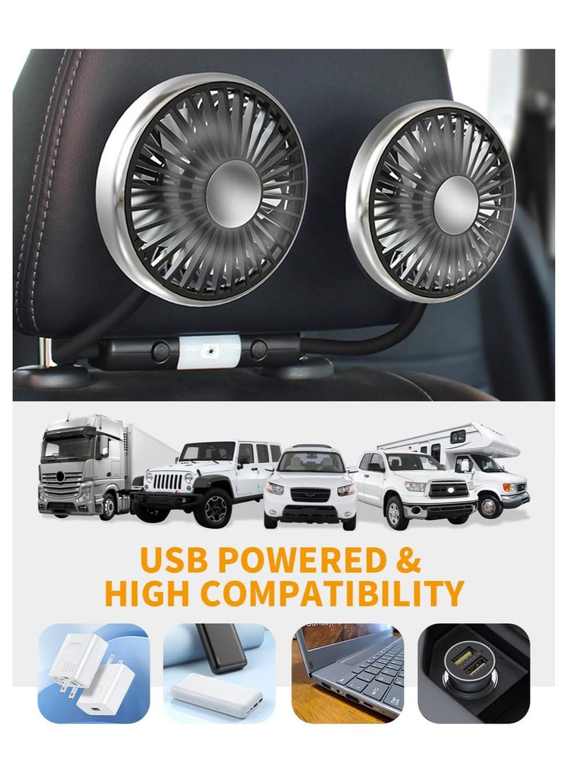 Generic Car Fan for Backseat, Dual Head Hose Car Seat Fan with Led Lights, Portable USB Fan for Car, 3 Speeds  360° Degree Rotatable Cooling Car Window Fan for Vehicles RV SUV Truck  - Image 5