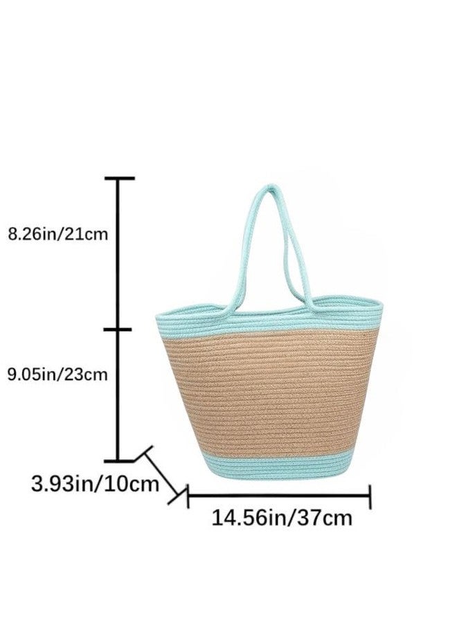 DYARCHY Women's Stylish Cotton Tote Handbag for Office, Travel, College, Vacations & Shopping (Skyblue Beige) - Image 4