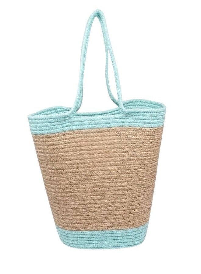 DYARCHY Women's Stylish Cotton Tote Handbag for Office, Travel, College, Vacations & Shopping (Skyblue Beige) - Image 2
