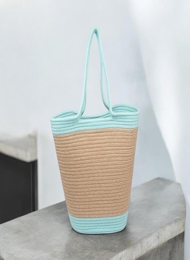 DYARCHY Women's Stylish Cotton Tote Handbag for Office, Travel, College, Vacations & Shopping (Skyblue Beige) - Image 3