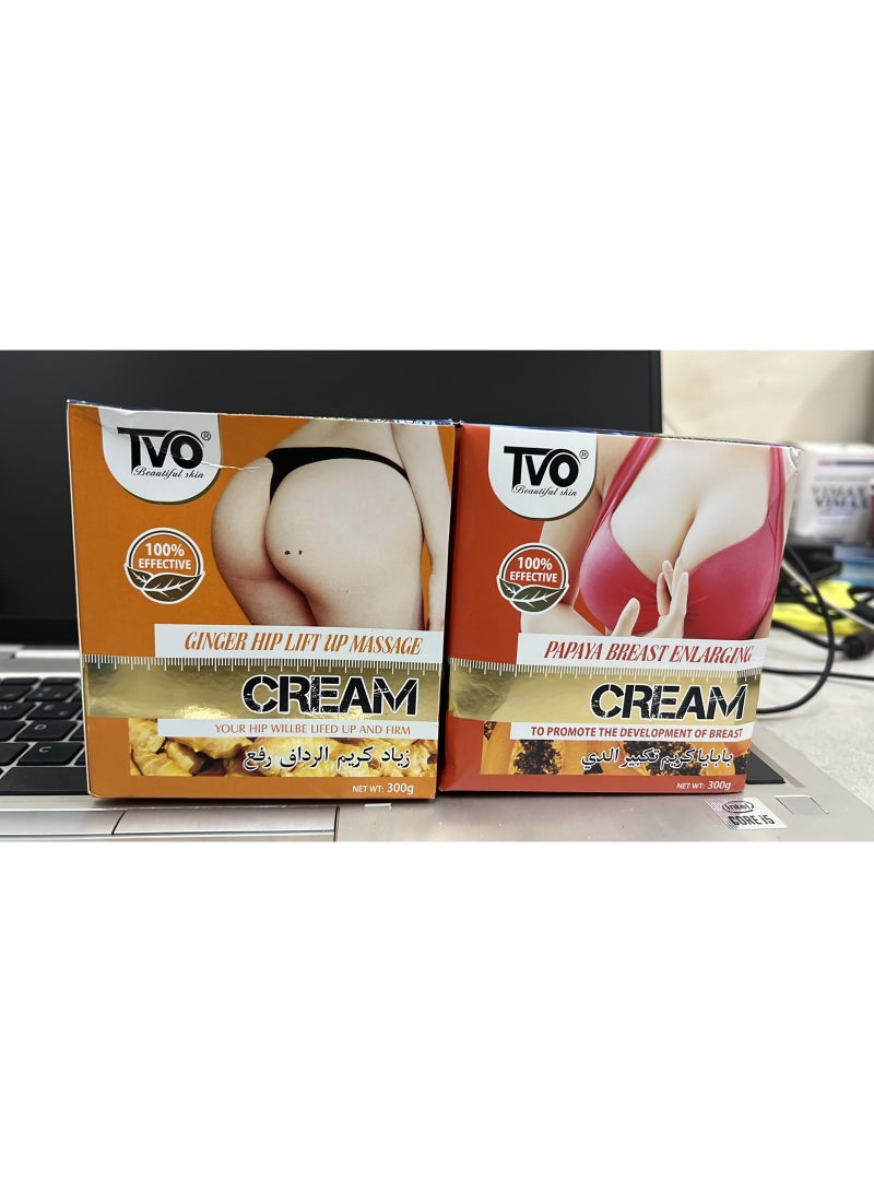 TVO brand topical cosmetic creams, consisting of "Ginger Cream for Lifting and Enlarging the Buttocks" and "Papaya Cream for Breast Enlargement"