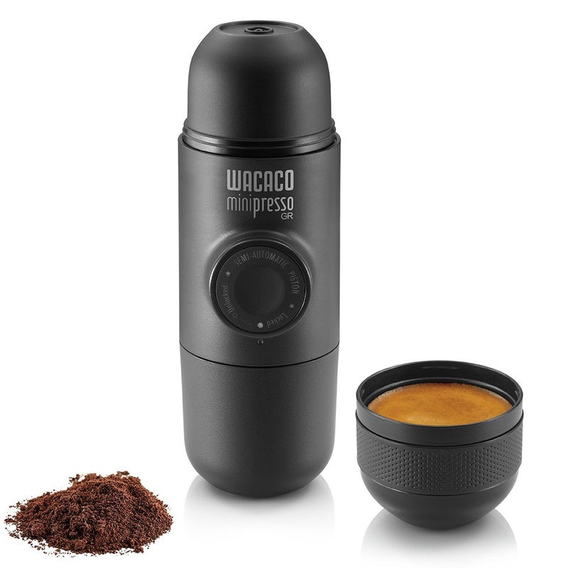 آلة الإسبريسو المحمولة WACACO Minipresso GR متوافقة مع القهوة المطحونة لصنع القهوة يدويًا، مثالية للتخييم