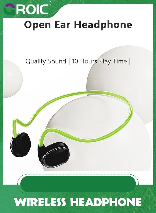 GROIC Green Wireless Headphone, Fast Charging Dual Microphone Noise Cancelling Air Conduction Earphone Stereo Sound Sweatproof 5.3 Wireless Headphone for Running  - Image 2