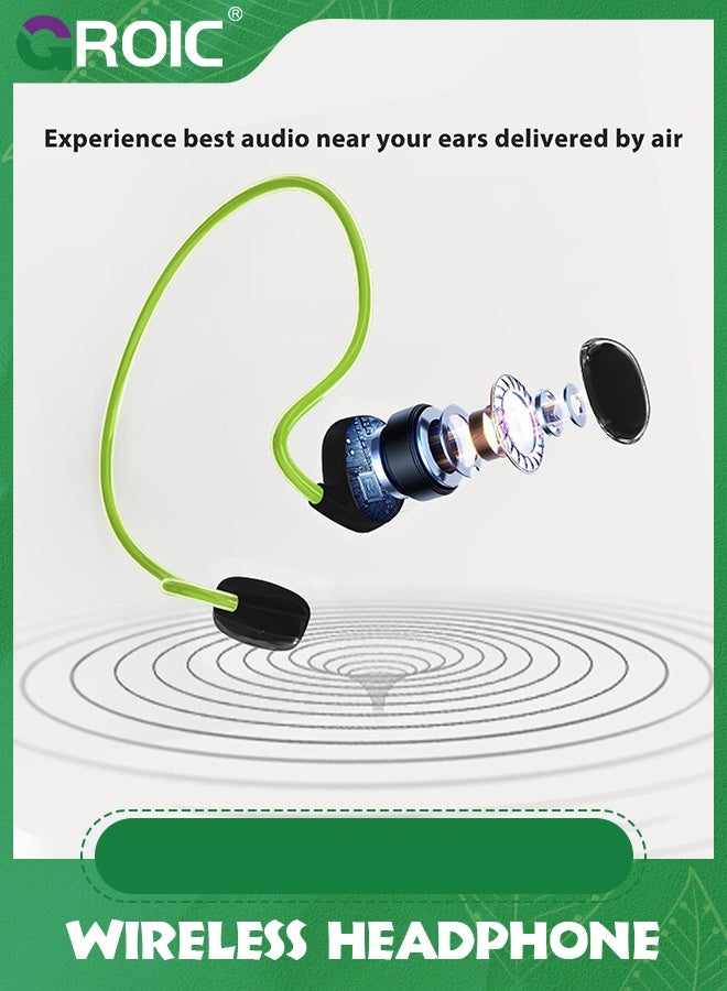 GROIC Green Wireless Headphone, Fast Charging Dual Microphone Noise Cancelling Air Conduction Earphone Stereo Sound Sweatproof 5.3 Wireless Headphone for Running  - Image 3