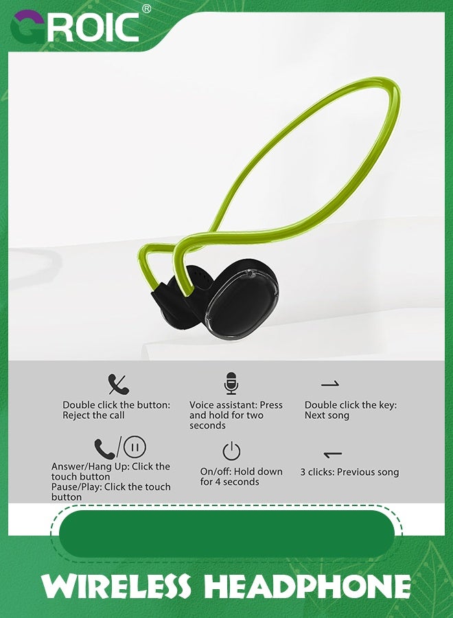 GROIC Green Wireless Headphone, Fast Charging Dual Microphone Noise Cancelling Air Conduction Earphone Stereo Sound Sweatproof 5.3 Wireless Headphone for Running  - Image 4