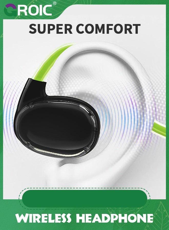 GROIC Green Wireless Headphone, Fast Charging Dual Microphone Noise Cancelling Air Conduction Earphone Stereo Sound Sweatproof 5.3 Wireless Headphone for Running  - Image 5