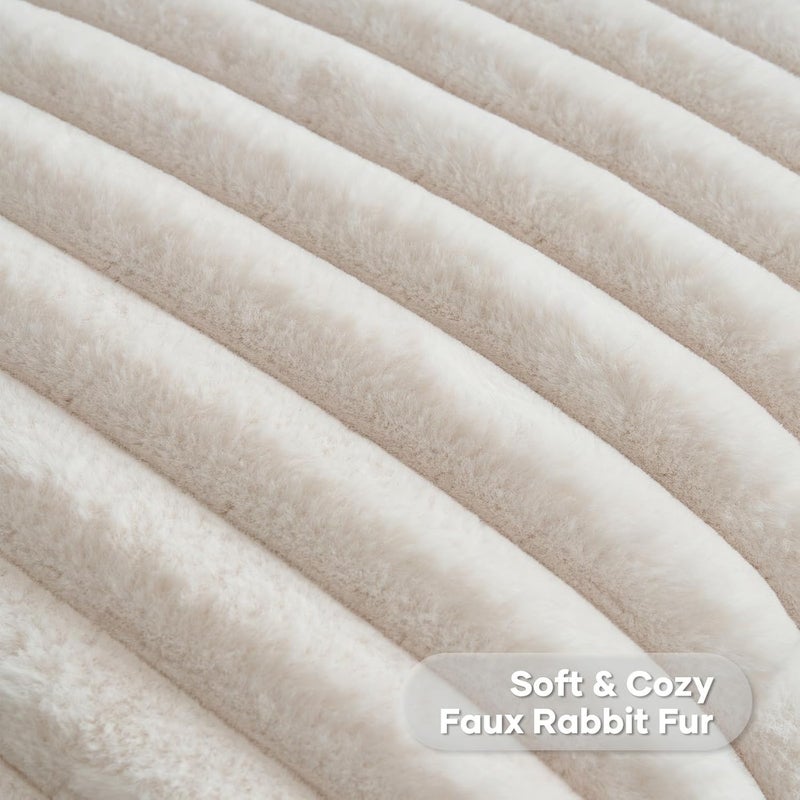 FUTEI Pack of 2 Fluffy Faux Fur Throw Pillow Covers 12x20 Inch Elegant Striped Textured Decorative Lumbar Pillowcases Modern Accent Pillow for Couch Bed Living Room, Light Beige - Image 2