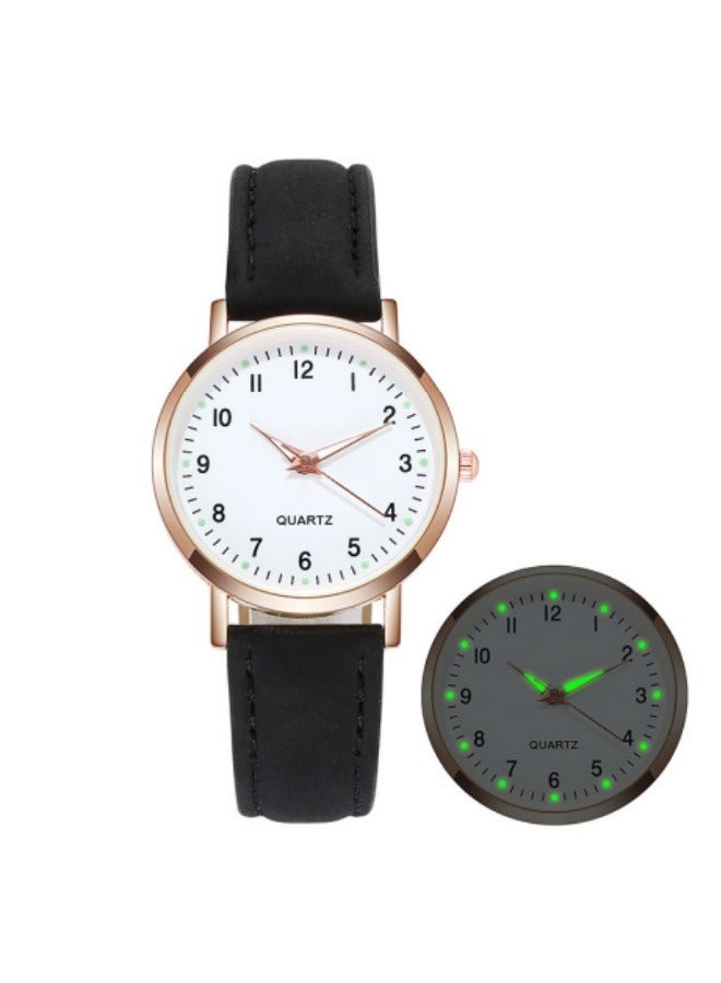 ساعات طلابية بسيطة مضيئة للرجال والنساء، ساعات كاجوال من الجلد المصقول، ساعات كوارتز نسائية