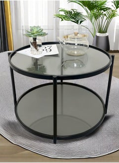 HXDream Round Coffee Table For Living Room,Wrought Iron Double Layer Coffee Table,Tempered Glass Double Layer Table Nordic Style, Living Room Decoration, Placing Items,Black 58.5X58.5X39.5CM  - Image 1