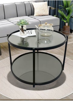 HXDream Round Coffee Table For Living Room,Wrought Iron Double Layer Coffee Table,Tempered Glass Double Layer Table Nordic Style, Living Room Decoration, Placing Items,Black 58.5X58.5X39.5CM  - Image 2