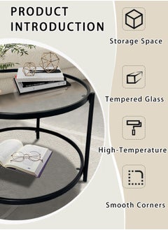 HXDream Round Coffee Table For Living Room,Wrought Iron Double Layer Coffee Table,Tempered Glass Double Layer Table Nordic Style, Living Room Decoration, Placing Items,Black 58.5X58.5X39.5CM  - Image 4