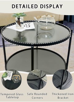 HXDream Round Coffee Table For Living Room,Wrought Iron Double Layer Coffee Table,Tempered Glass Double Layer Table Nordic Style, Living Room Decoration, Placing Items,Black 58.5X58.5X39.5CM  - Image 3