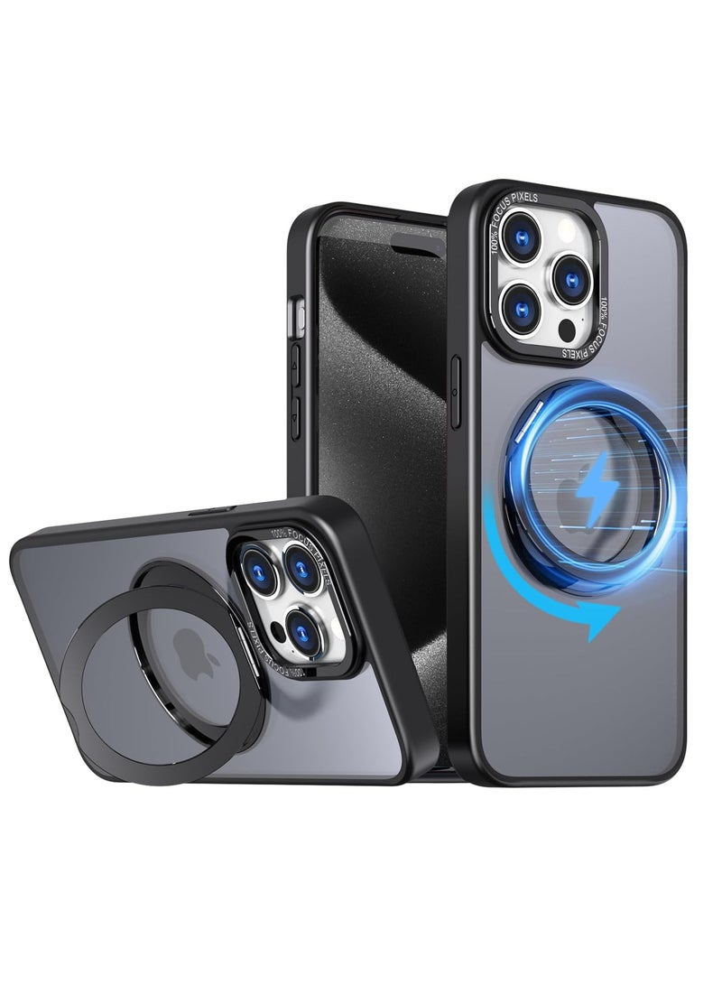 Aookay for iPhone 16 Pro Max 360° Rotate Ring Stand, Compatible with MagSafe, Mil-Grade Protection [Magnetic Kickstand & Ring Holder] Shockproof Wireless Charging Compatible Adjustable Kickstand (Black) - Image 1