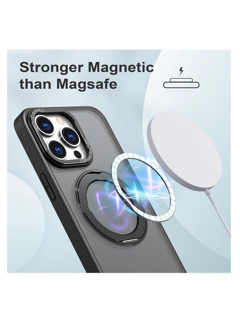Aookay for iPhone 16 Pro Max 360° Rotate Ring Stand, Compatible with MagSafe, Mil-Grade Protection [Magnetic Kickstand & Ring Holder] Shockproof Wireless Charging Compatible Adjustable Kickstand (Black) - Image 2