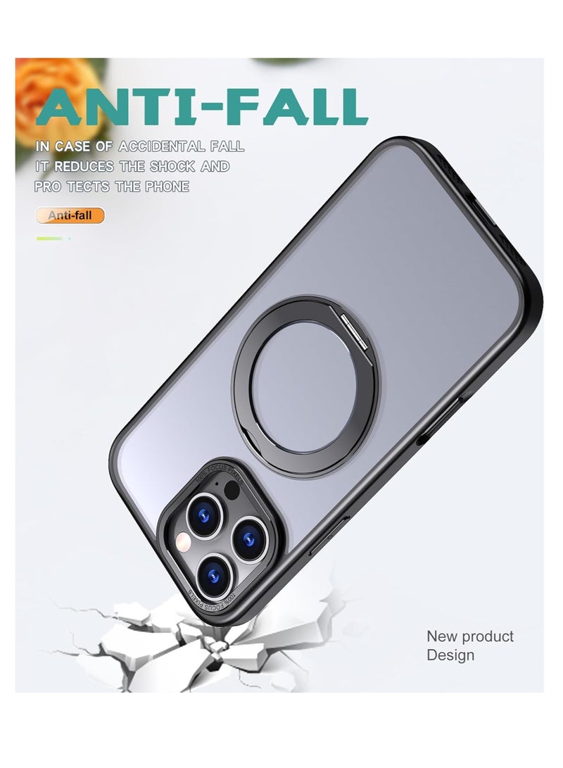 Aookay for iPhone 16 Pro Max 360° Rotate Ring Stand, Compatible with MagSafe, Mil-Grade Protection [Magnetic Kickstand & Ring Holder] Shockproof Wireless Charging Compatible Adjustable Kickstand (Black) - Image 3