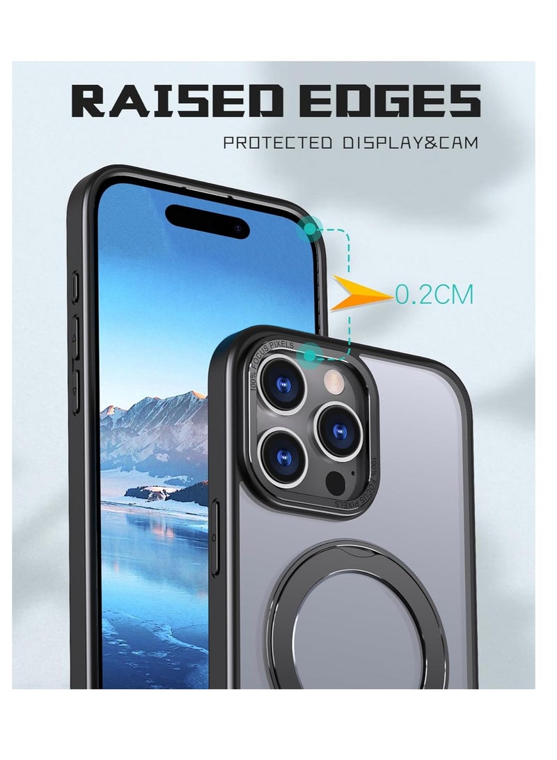 Aookay for iPhone 16 Pro Max 360° Rotate Ring Stand, Compatible with MagSafe, Mil-Grade Protection [Magnetic Kickstand & Ring Holder] Shockproof Wireless Charging Compatible Adjustable Kickstand (Black) - Image 5