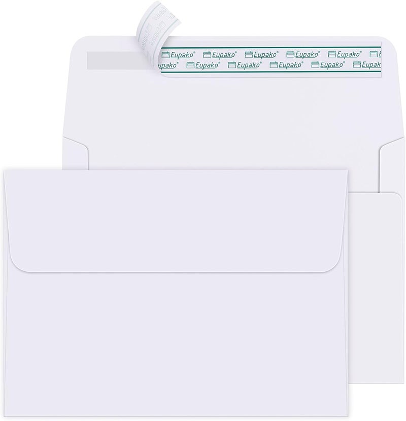 Eupako 5x7 Envelopes Self Seal 250 Pack, White A7 Envelopes, Kraft Paper Envelope for 5x7 Cards, Photos, Invitations, Wedding, Graduation, Baby Shower, 5.25 x 7.25 Inches - Image 1