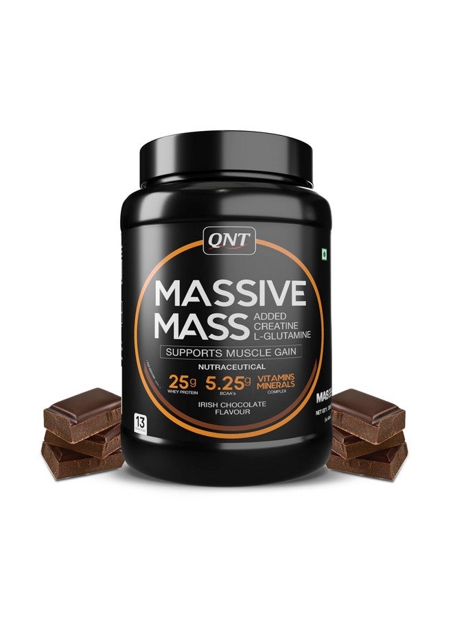 QNT Massive Mass Gainer | 2kg | Irish Chocolate | 13 Servings | 25g Protein, 5.7g BCAA | Supports Weight Gain, Recovery & Strength - Image 1