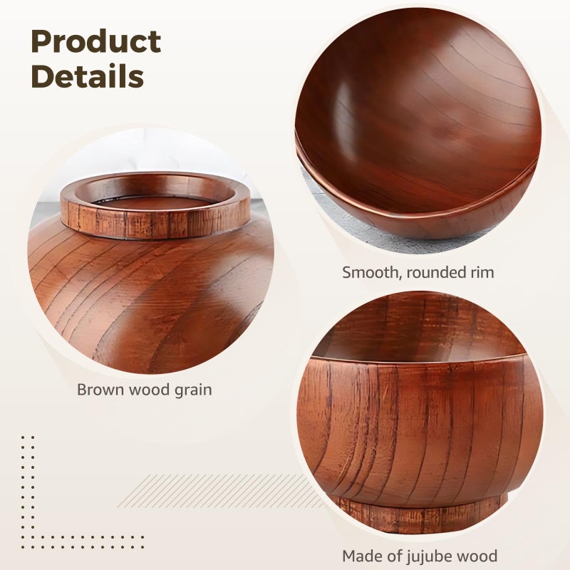 4 Pcs Jujube Wood Bowls 4 5 Inch Japanese Style Lightweight For Rice Soup Family - Image 5