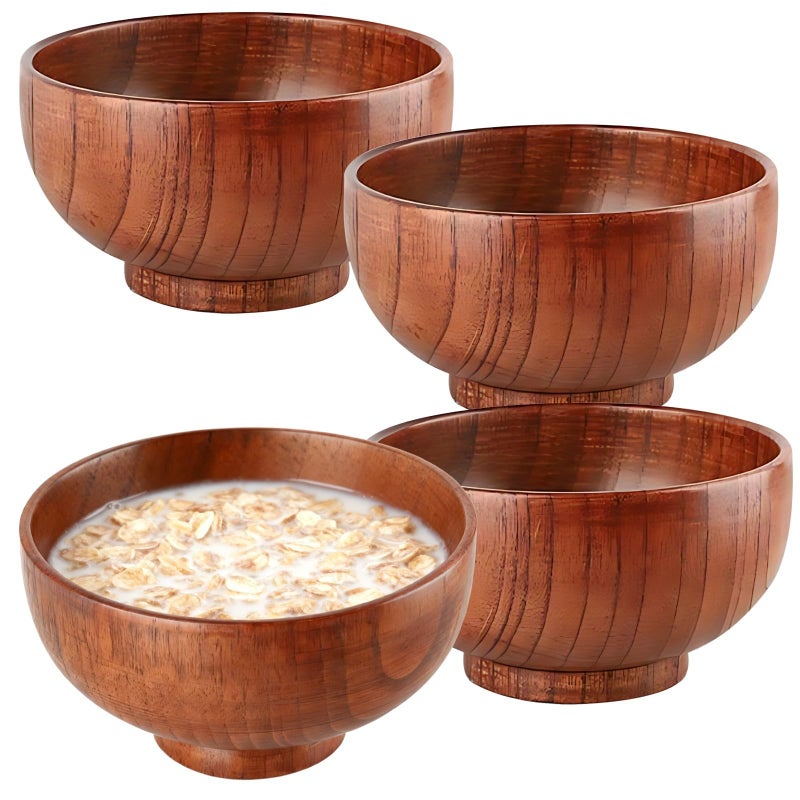 4 Pcs Jujube Wood Bowls 4 5 Inch Japanese Style Lightweight For Rice Soup Family - Image 2