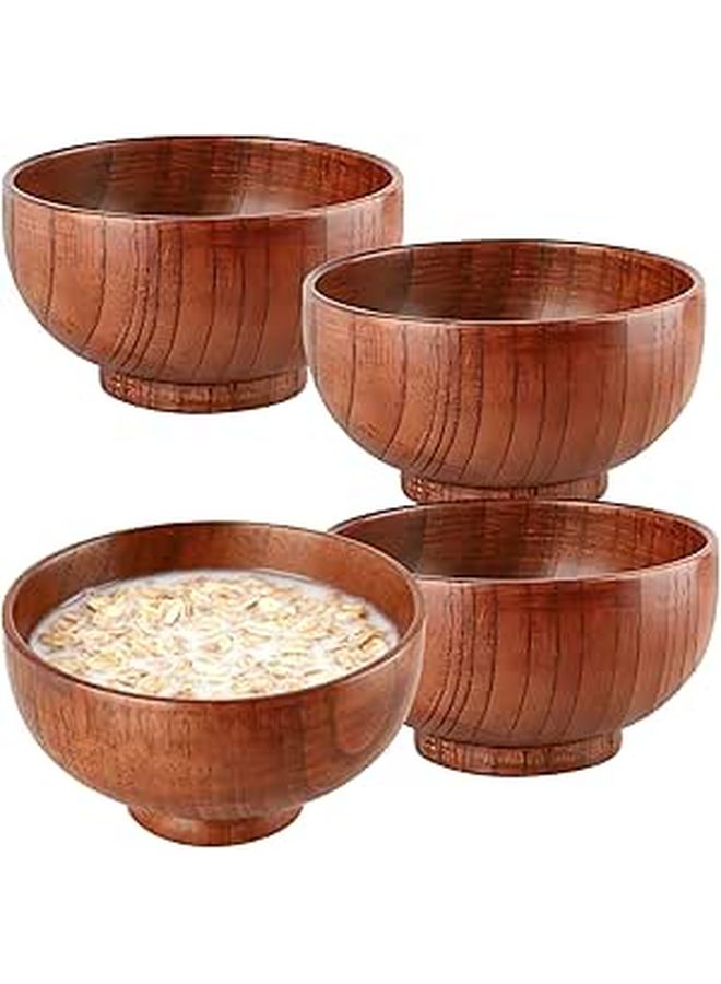 4 Pcs Jujube Wood Bowls 4 5 Inch Japanese Style Lightweight For Rice Soup Family - Image 1