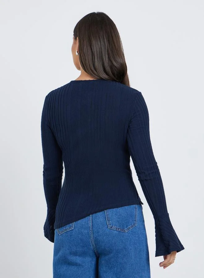 Styli Styli Fitted Knit Top with Bell Sleeves