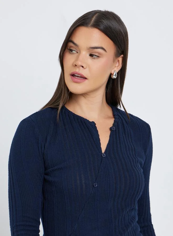 Styli Styli Fitted Knit Top with Bell Sleeves