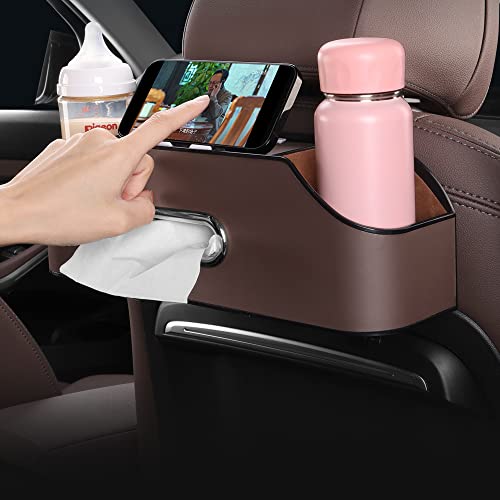 HAOTULE New car headrest Rear seat Multifunctional Storage Box, partition Design, with Cup Holder, Tissue Box, headrest Hook, Suitable for Children and Adults, car Travel Accessories（Coffee Color） - Image 4