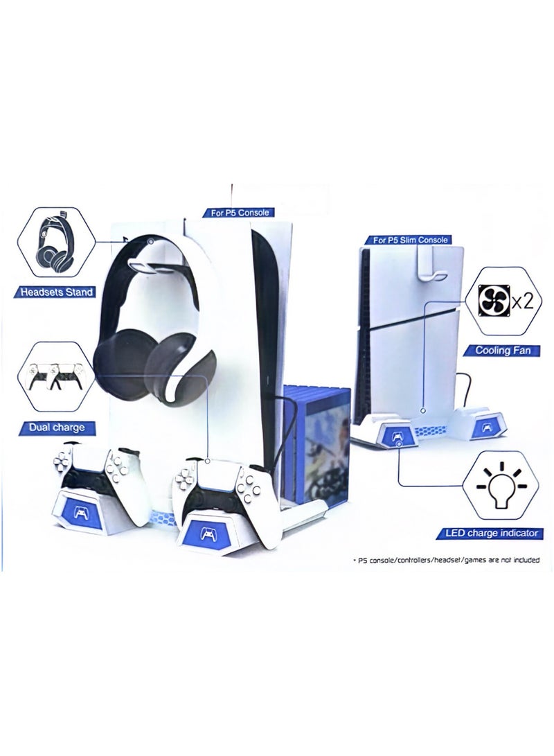 Suitable for PS5/PS5Slim Cooling Fan, Colorful Multifunctional Charging Dock, Handle Storage Rack - Image 1
