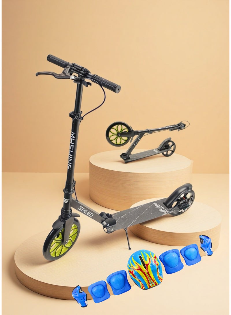 EASY FUTURE Scooters for Kids with Big Wheel, Foldable and Height Adjustable Handle Kick Scooter with Handle & Rear Brake Kids Scooter for 7 to 14 Years Including Full Protective Gear Set - Image 1