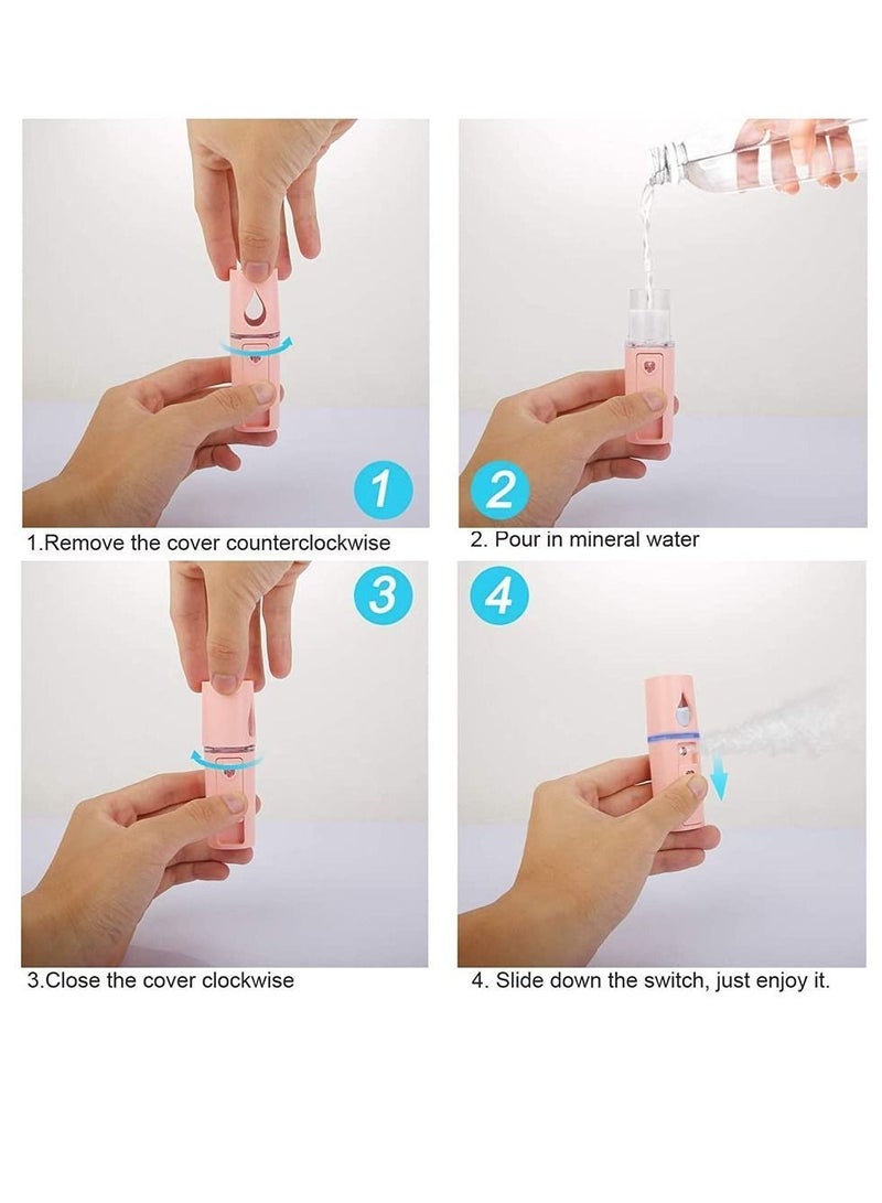 Y&D Nano Moisture Meter, Handheld USB Rechargeable Moisturizer, Intimate Mirror Design on The Top, Cold Mist Humidifier, Moisturizing and Skin Care, Makeup (Pink, 1 Piece) - Image 3