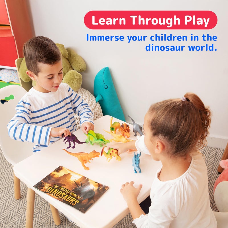 PREXTEX Dinosaur Toys for Kids 3-5 - 12 Dinosaur Figurines and Dino Book for Kids with Sound - Realistic Toy Dinosaurs Figures - Dino Toys with Sound Books - Image 2