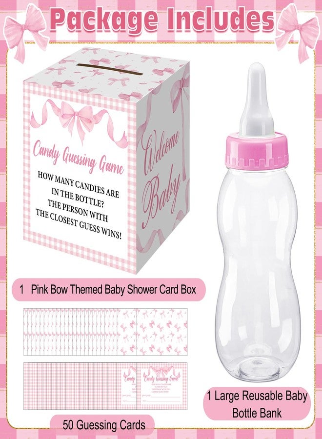 Glenmal 52 Pcs Baby Shower Games Gift Sets Large Baby Bottle for Shower Game Guess How Many Candies Decorations for Gender Reveal (Pink Bow) - Image 5