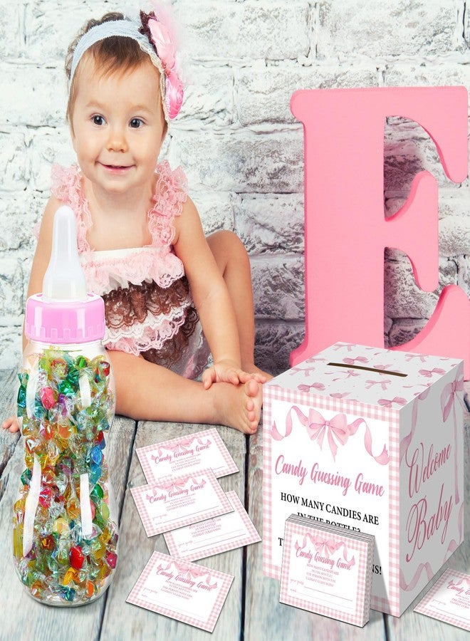 Glenmal 52 Pcs Baby Shower Games Gift Sets Large Baby Bottle for Shower Game Guess How Many Candies Decorations for Gender Reveal (Pink Bow) - Image 4