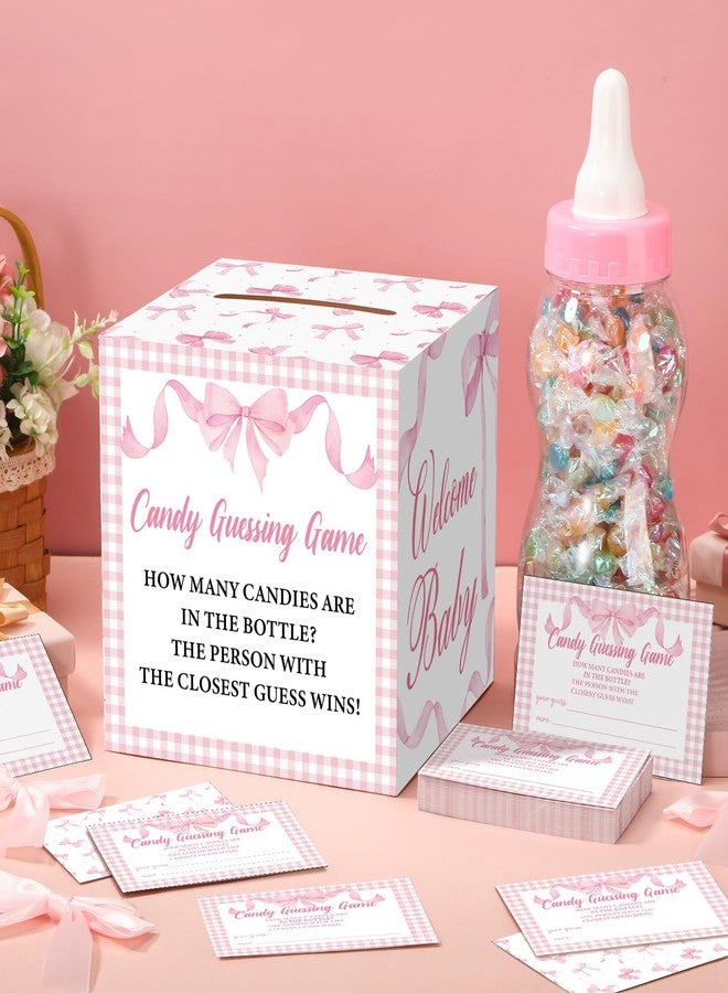 Glenmal 52 Pcs Baby Shower Games Gift Sets Large Baby Bottle for Shower Game Guess How Many Candies Decorations for Gender Reveal (Pink Bow) - Image 2