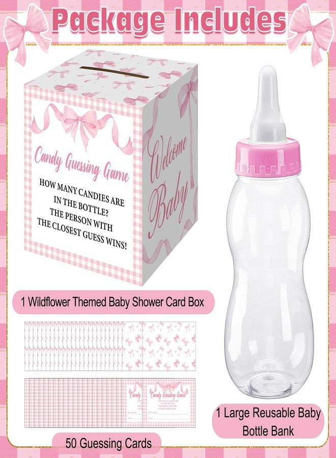 Glenmal 52 Pcs Baby Shower Games Gift Sets Large Baby Bottle for Shower Game Guess How Many Candies Decorations for Gender Reveal (Pink Bow) - Image 3