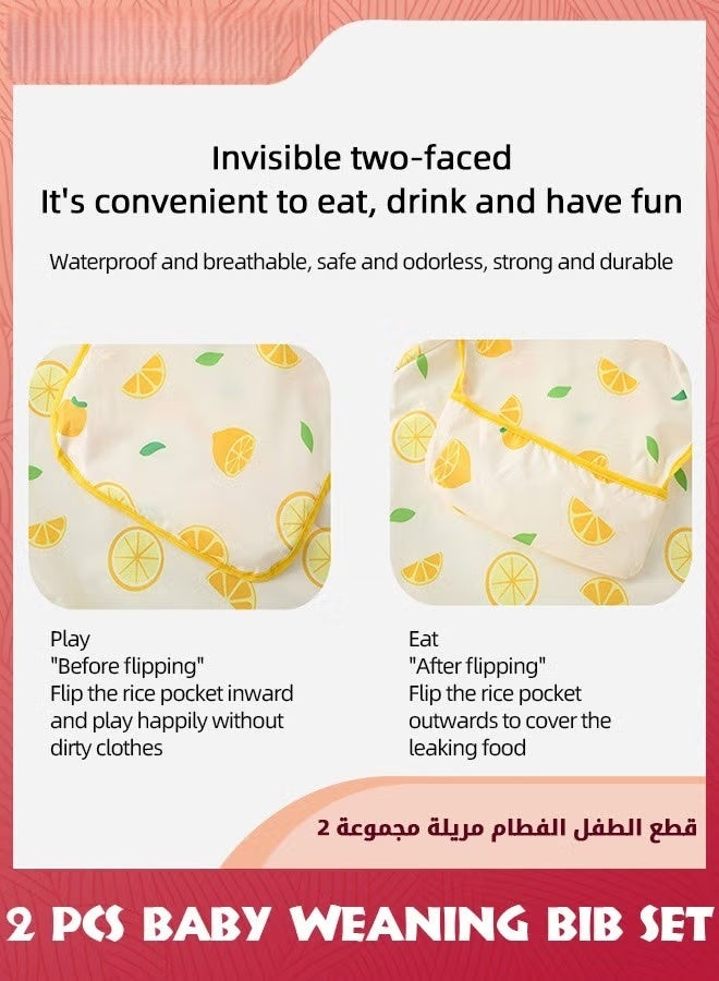 EETU 2 Pack Baby Food Bibs,Sleeveless Weaning Coverall Set,Waterproof Baby Feeding Bib With Crumb Catcher Pocket,Toddlers Bibs For Little Kids Infants 6-12 Months,Large Pocket,Multi-Pattern - Image 5