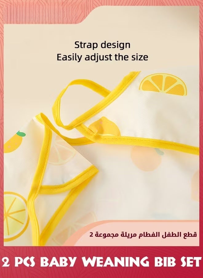 EETU 2 Pack Baby Food Bibs,Sleeveless Weaning Coverall Set,Waterproof Baby Feeding Bib With Crumb Catcher Pocket,Toddlers Bibs For Little Kids Infants 6-12 Months,Large Pocket,Multi-Pattern - Image 4