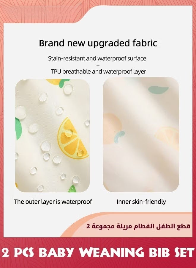 EETU 2 Pack Baby Food Bibs,Sleeveless Weaning Coverall Set,Waterproof Baby Feeding Bib With Crumb Catcher Pocket,Toddlers Bibs For Little Kids Infants 6-12 Months,Large Pocket,Multi-Pattern - Image 2