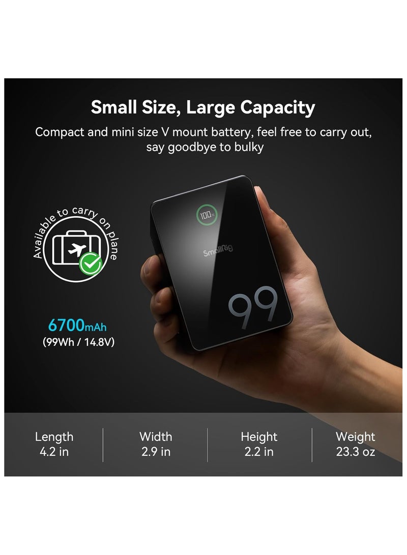 SMALLRIG V Mount Battery VB99 Pro 6700mAh 99Wh 14.8V V-Mount Battery Support 100W PD USB-C Fast Charger, with D-TAP, Dual USB-C, Dual DC Port, USB-A, for Camera, Camcorder, Monitor, Filmmaker - 4292 - Image 5