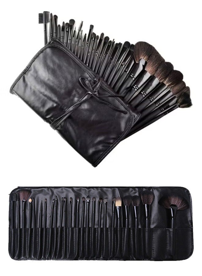 Professional Make-up Brush Set Black, 24 Makeup Brushes with PU Leather Bag, Soft and Non Fading, Durable and Easy To Store, Makeup Set - Image 2