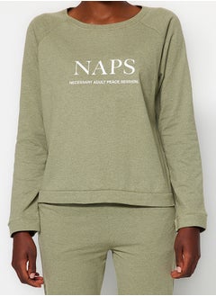 trendyol Dark Green Motto T-shirt-Jogger Knitted Pajamas Set THMAW21PT0497  - Image 4