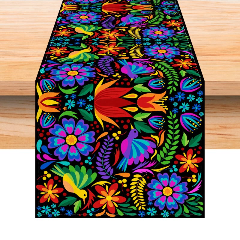 Linen Mexican Fiesta Table Runner 72 Inches Long Mexican Fiesta Themed Party Cinco De Mayo Home Kitchen Dining Room Table Decoration Purple