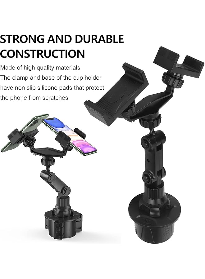 جيكتسي حامل هاتف مزدوج للسيارة، حامل أكواب، حامل هاتف للسيارة قابل للتعديل بزاوية 360 درجة، عالمي للهواتف الذكية من 3 إلى 7 بوصات - Image 2