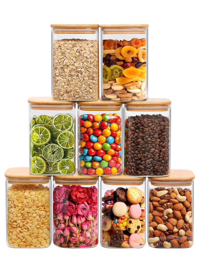 مجموعة من 9 قطعة برطمانات تخزين زجاجية سعة 200 مل مع اغطية لتخزين التوابل والقهوة والشاي والبسكويت والمكسرات والتوابل. - Image 1